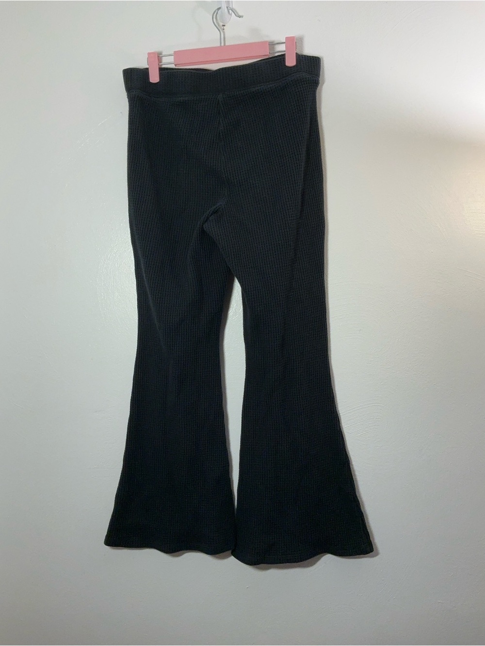 Aerie Waffle Knit Black Flare Sweatpants Size Large - Picture 2 of 6